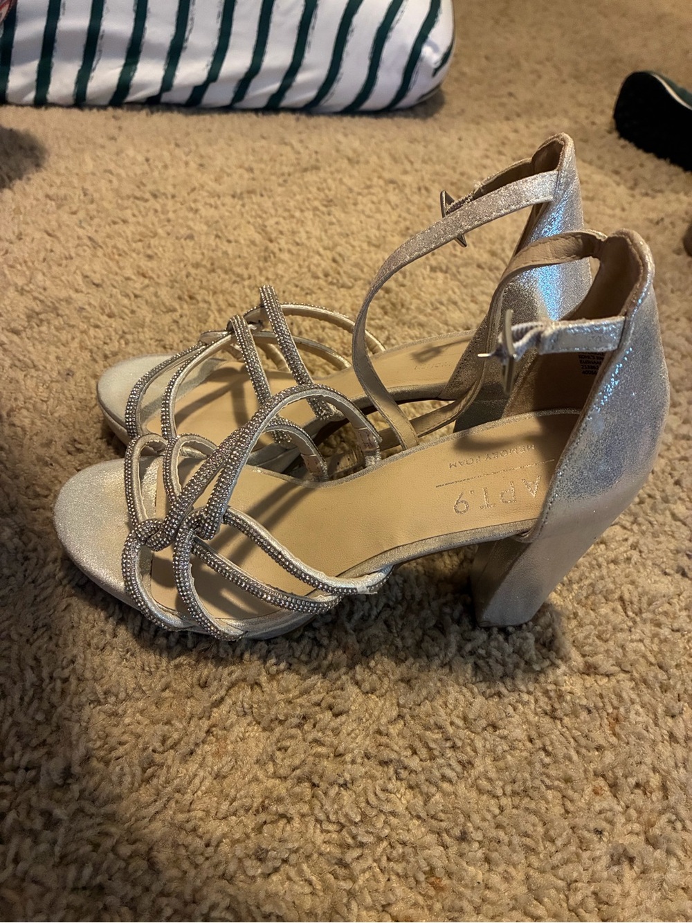 Apt 9 Silver Strappy Block Heel Sandals
